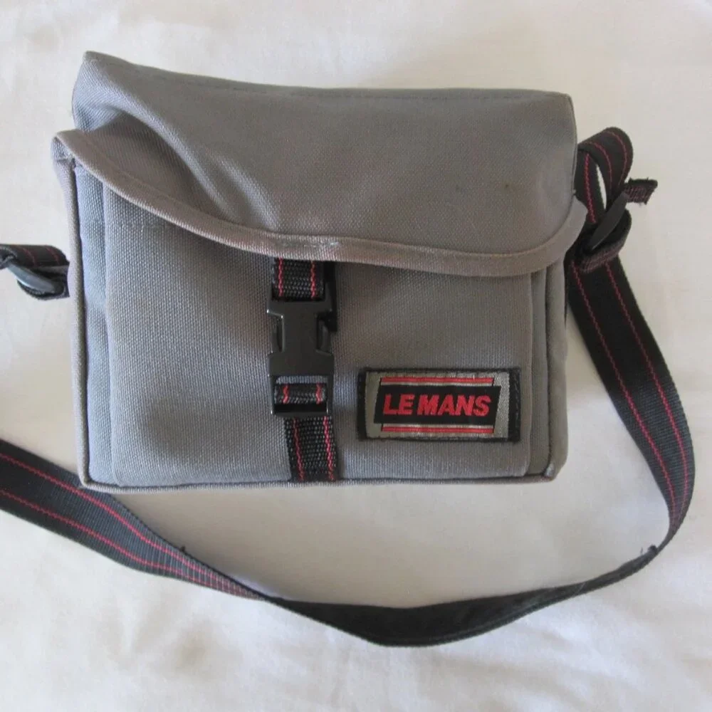 vintage Le Mans Padded Camera Shoulder Bag- Model: LE-2010A, Gray/Blue